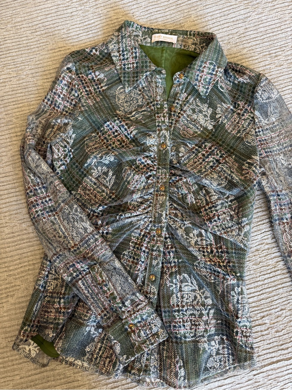 Ramy Brook Green Patterned Button-Down Blazer Sz L